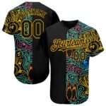 Custom Black Gold 3D Pattern Design Bowling Authentic Baseball Jersey